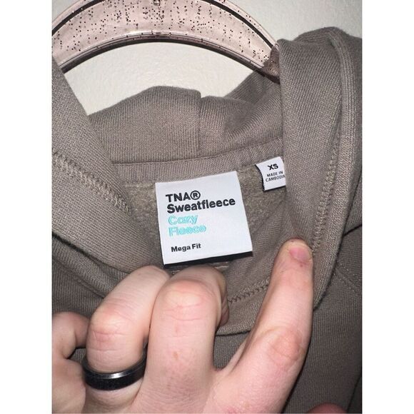 TNA "Sweatfleece" Aritzia Cozy Fleece Pullover Hoodie Brown Women's Size Extra S - Picture 3 of 5